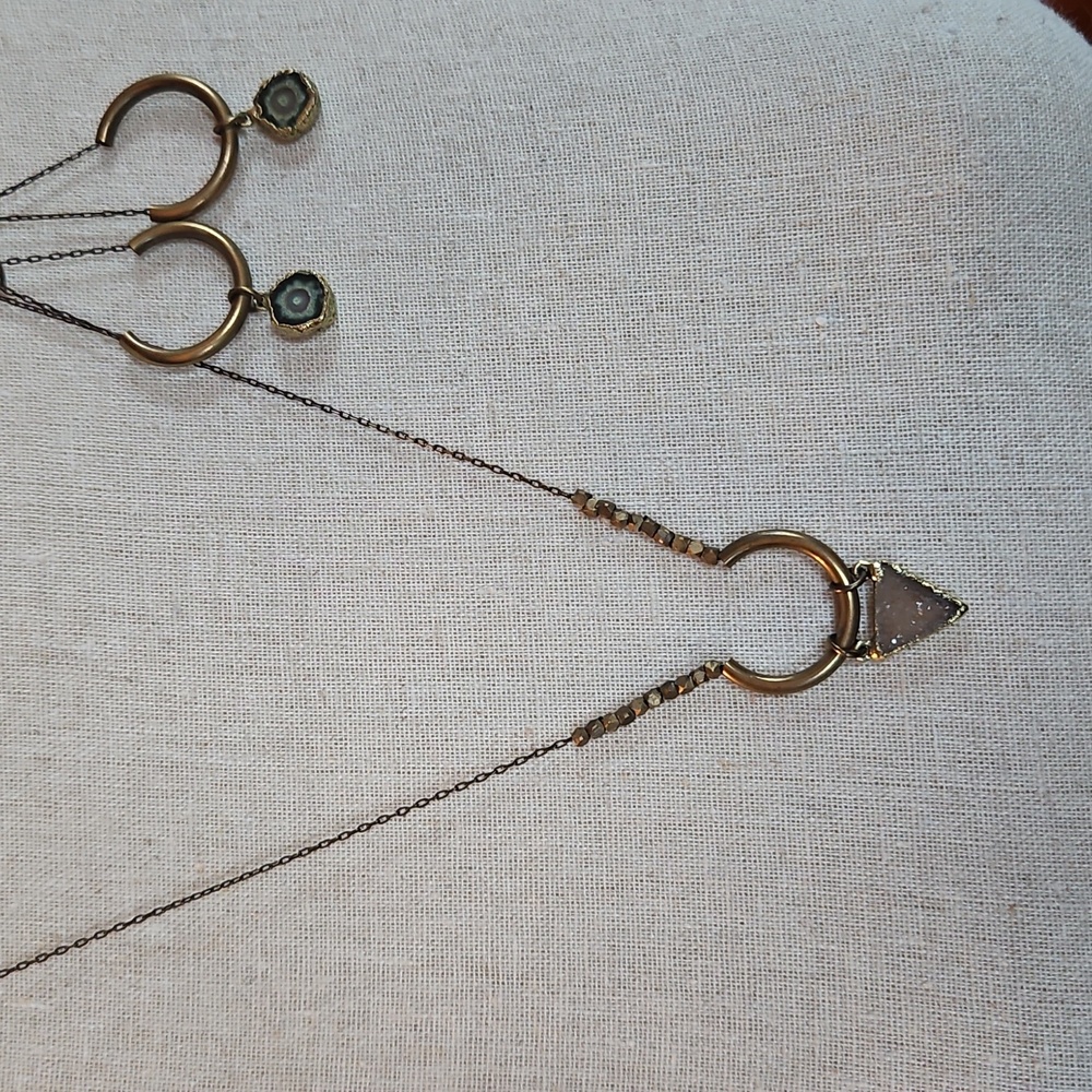Brass Geode Necklace Natural Stone Earrings